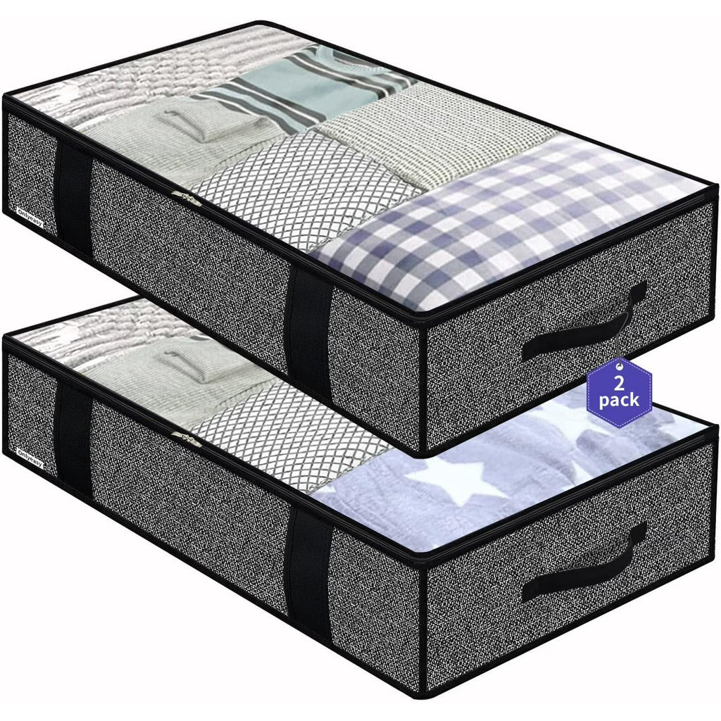 Foldable Underbed Bags - Blankets Clothes Comforters Storage Bag Breathable Zippered Organizer for Bedroom with Clear Window