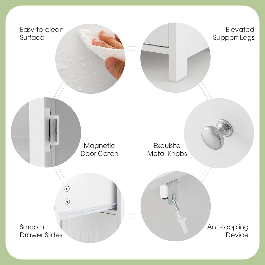 Narrow Bathroom Storage Cabinet, Wooden Freestanding with Drawer, 3-Level Adjustable Shelf H2991