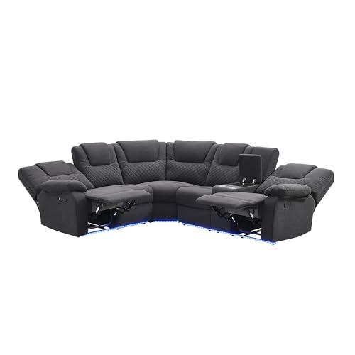 L-Shaped Sectional Sofa with Reclining Seats, LED Light and Storage H139511