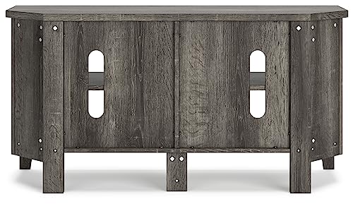 Corner TV Stand with 4 Shelves, Fits TVs Up to 58 Inches, Whitewash & Gray V26755