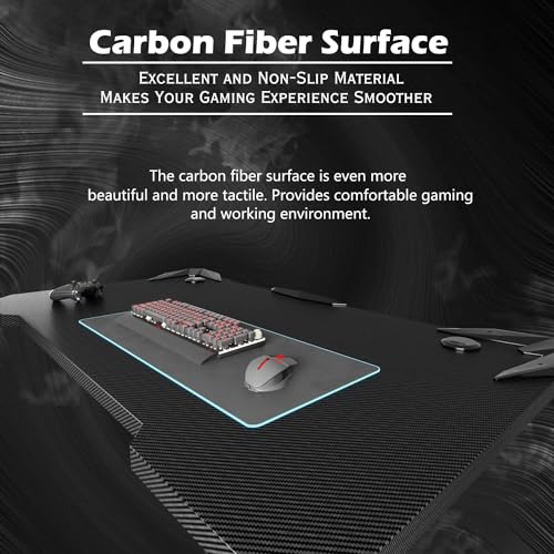 L Shaped Gaming Desk, 51 Inch Corner Computer Table with Monitor Stand, Carbon Fiber Surface, Black C322