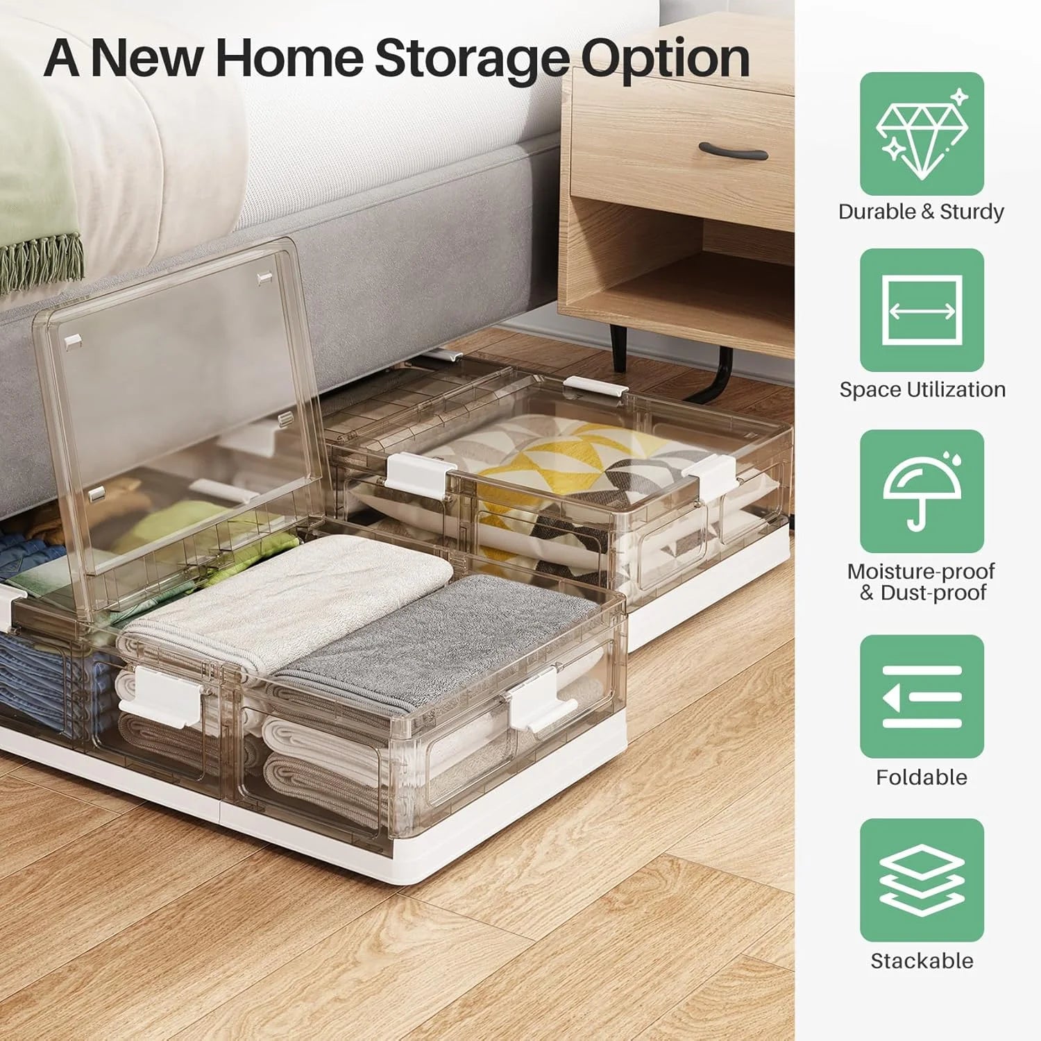 Under Bed Storage Containers with Wheels, Foldable, 2 Pack C17089