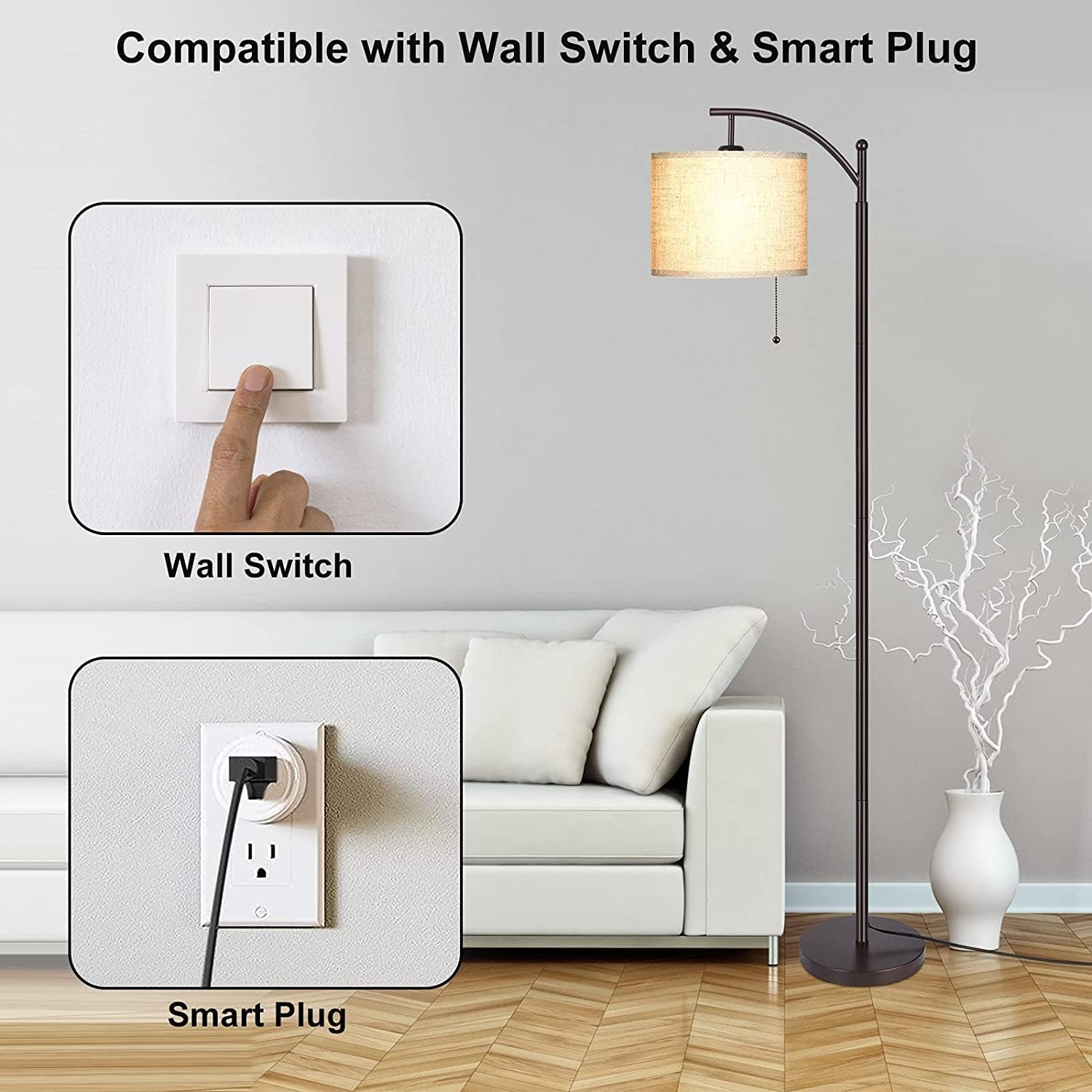 Arc Floor Lamp for Living Room, Bedroom, Office with 3-Mode LED Bulb D2082