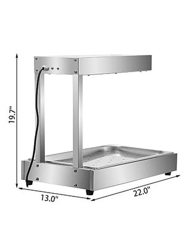 French Fry Food Warmer 22x13 Inch, 1000W Stainless Steel Heat Lamp D653