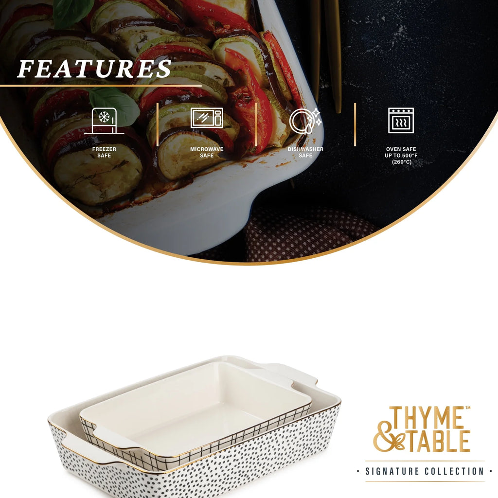 Stoneware Rectangular Baking Dish, Black & White Dot, 2-Piece Set P37038