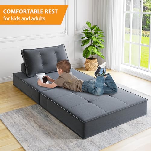Folding Sofa Bed with Back Support, Convertible Sleeper Chair with Pillow, Beige O62509