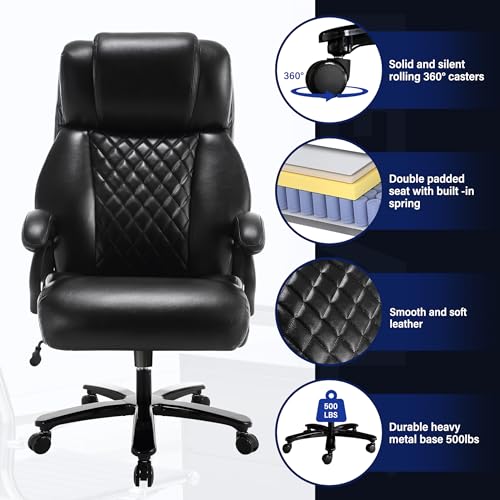 Big and Tall Office Chair, 500lbs High Back Executive Chair with Electric Heating, Black Ergonomic Leather Y16571