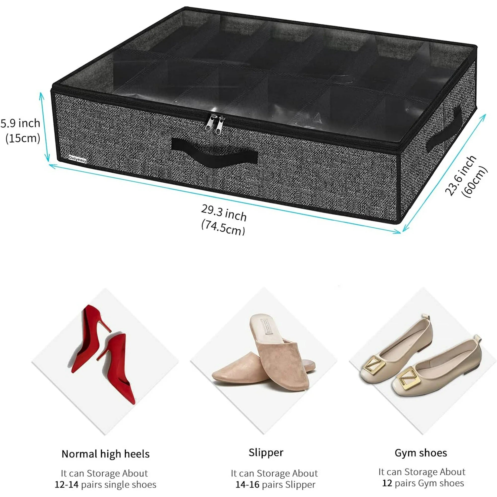 Under Bed Shoe Storage Organizer with Clear Window, Foldable F8804