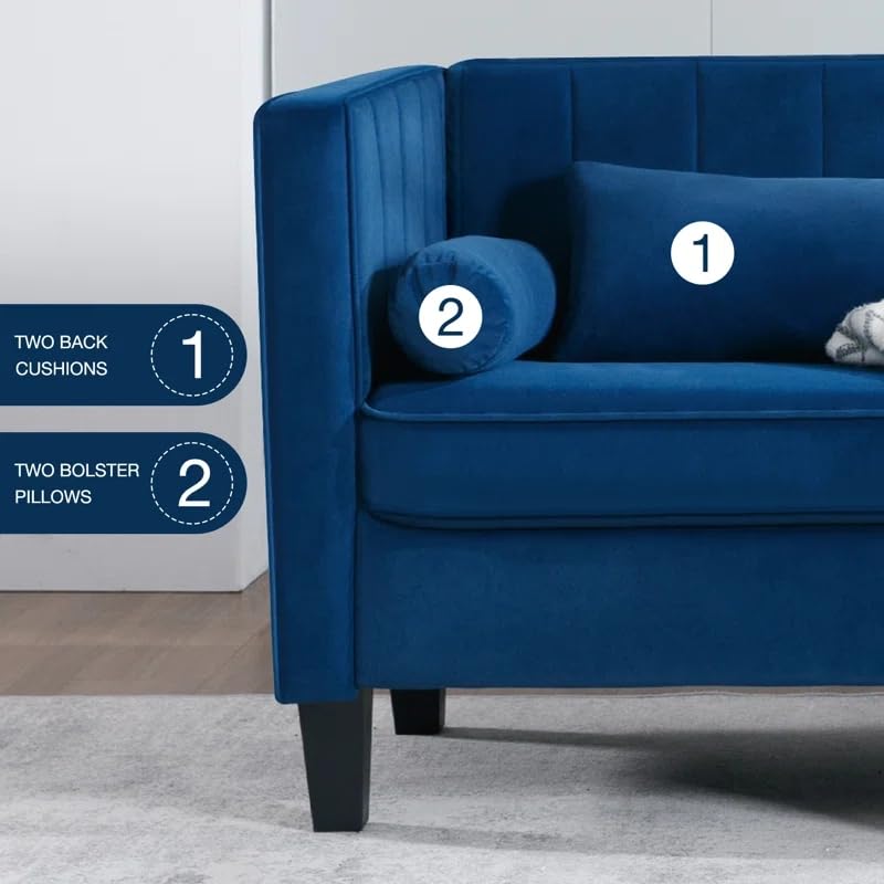 Velvet Loveseat Sofa for Living Room, 65" Modern 2-Seater Couch with Bolster Pillows Q28138