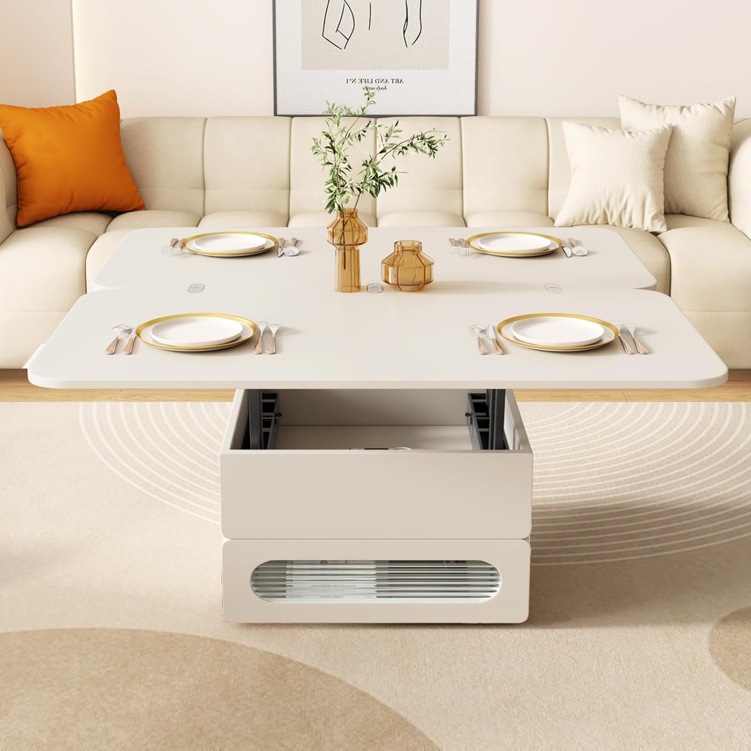 Lift Top Coffee Table with 4 Stools and Storage Drawers I8375