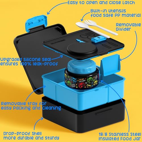 Bento Box for Kids Adults - Leakproof 3 Compartments Lunch Set with Thermos, Water Bottle, Lunch Bag & Cutlery C614861