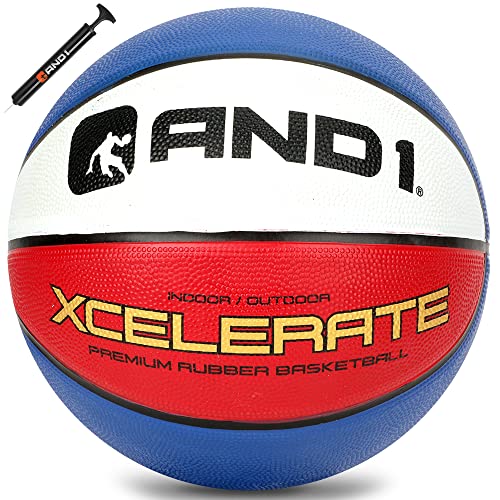 AND1 Xcelerate Rubber Basketball: Official Regulation Size 7 (29.5") - Deep Channel Construction Streetball, Made for Indoor Outdoor Basketball Games