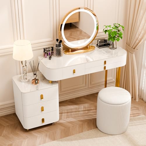 Makeup Vanity Set with Mirror and Lights, 6 Drawers, White J118369