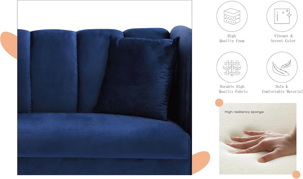 Tufted Split Back Futon Bed, Velvet Convertible Loveseat Sleeper, Navy Blue R338079