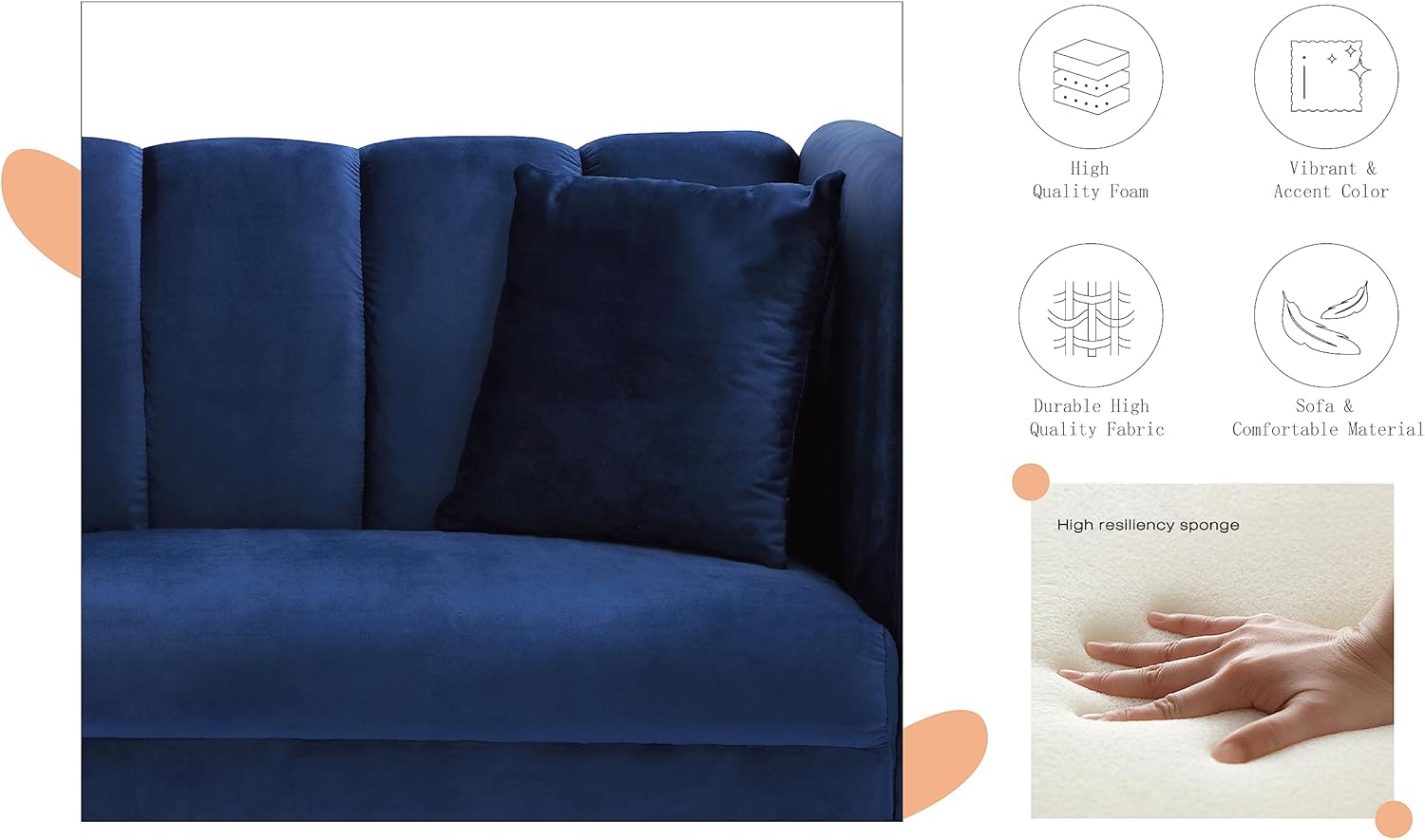 Tufted Split Back Futon Bed, Velvet Convertible Loveseat Sleeper, Navy Blue R338079