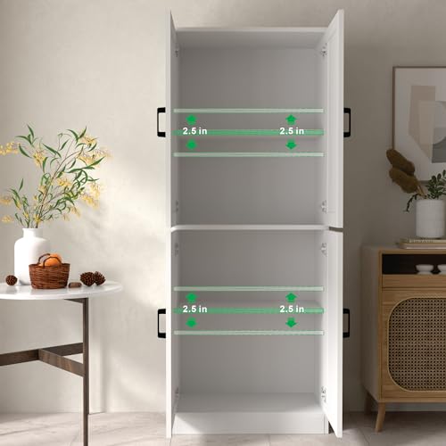 Black Kitchen Pantry Cabinet, 71" Tall with Doors, Freestanding Wooden Storage J699