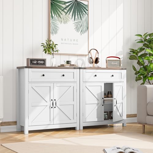 Walnut Buffet Sideboard Cabinet with 2 Barn Doors and Adjustable Shelf S20454