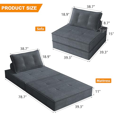 Folding Sofa Bed with Back Support, Convertible Sleeper Chair with Pillow, Beige O62509