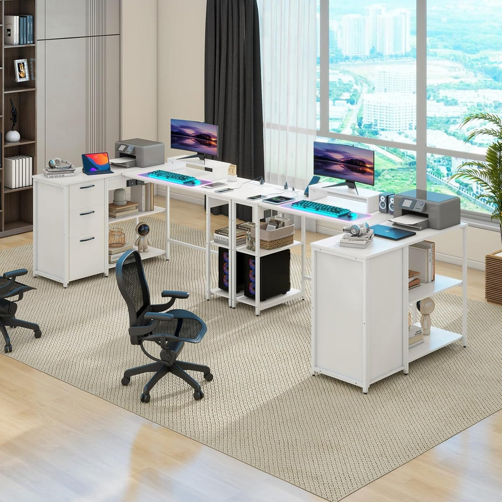L Shaped Computer Desk with Lift Top, Power Outlets and Drawers Q139572