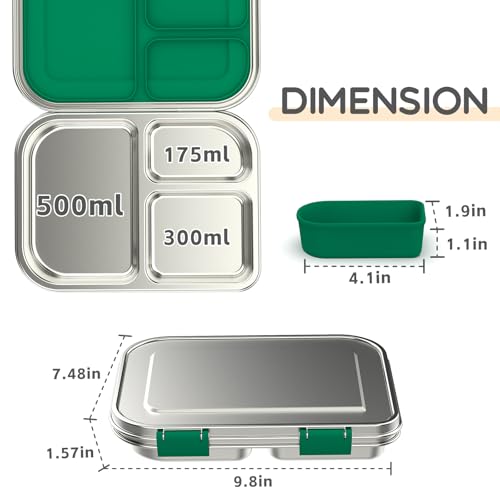 Stainless Steel Kids Bento Lunch Box, 3 Compartments, BPA-Free, Blue B157