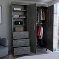 Armoire Wardrobe 2 Doors 3 Drawers, Clothes Cabinet with Shelves and Hanging Rod, Freestanding Wooden Closets Organization for Bedroom, 59″x20.5″x79″, Oak
