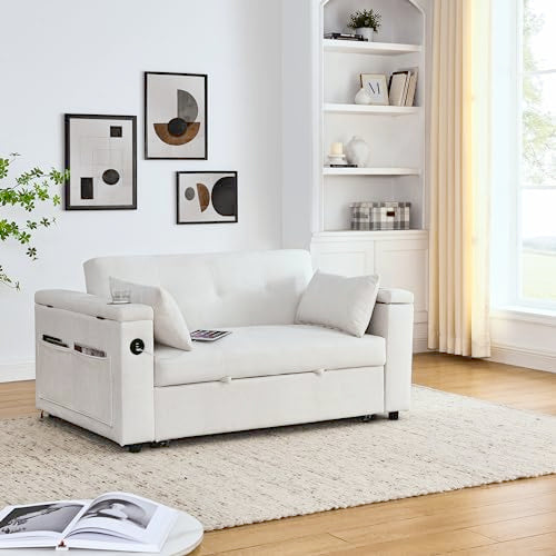 Convertible Sofa Bed 54" with USB Port, Pillow and Side Pockets X8896