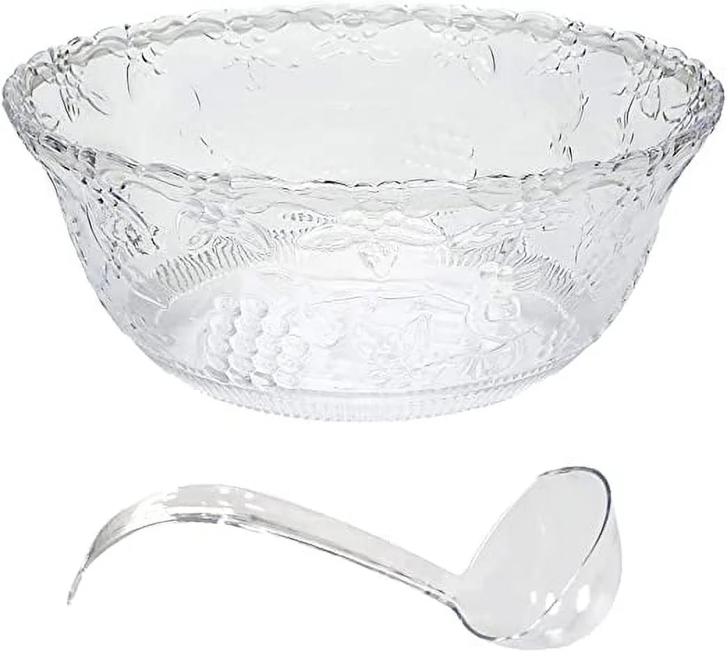 Clear Plastic Punch Bowl with Ladle, 2 Gallon O7444