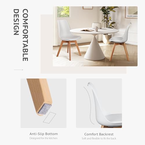 Dining Chairs Set of 4, PU Leather, Wood Legs, White W824536