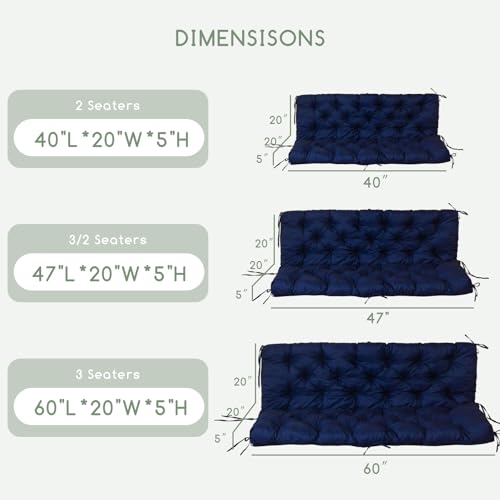 Outdoor Cushions for Patio Furniture, 2-3 Seater Bench Cushion with Backrest and Ties Q662