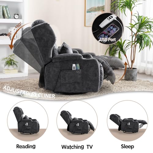 Swivel Recliner Chair with Massage & Heat, USB Port, Grey H61631