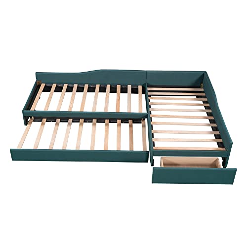 L Shaped Upholstered Daybed with Trundle and Storage Drawer U772942