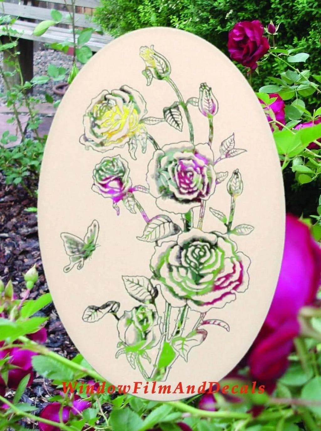 Roses Etched Window Decal Vinyl Glass Cling G22833