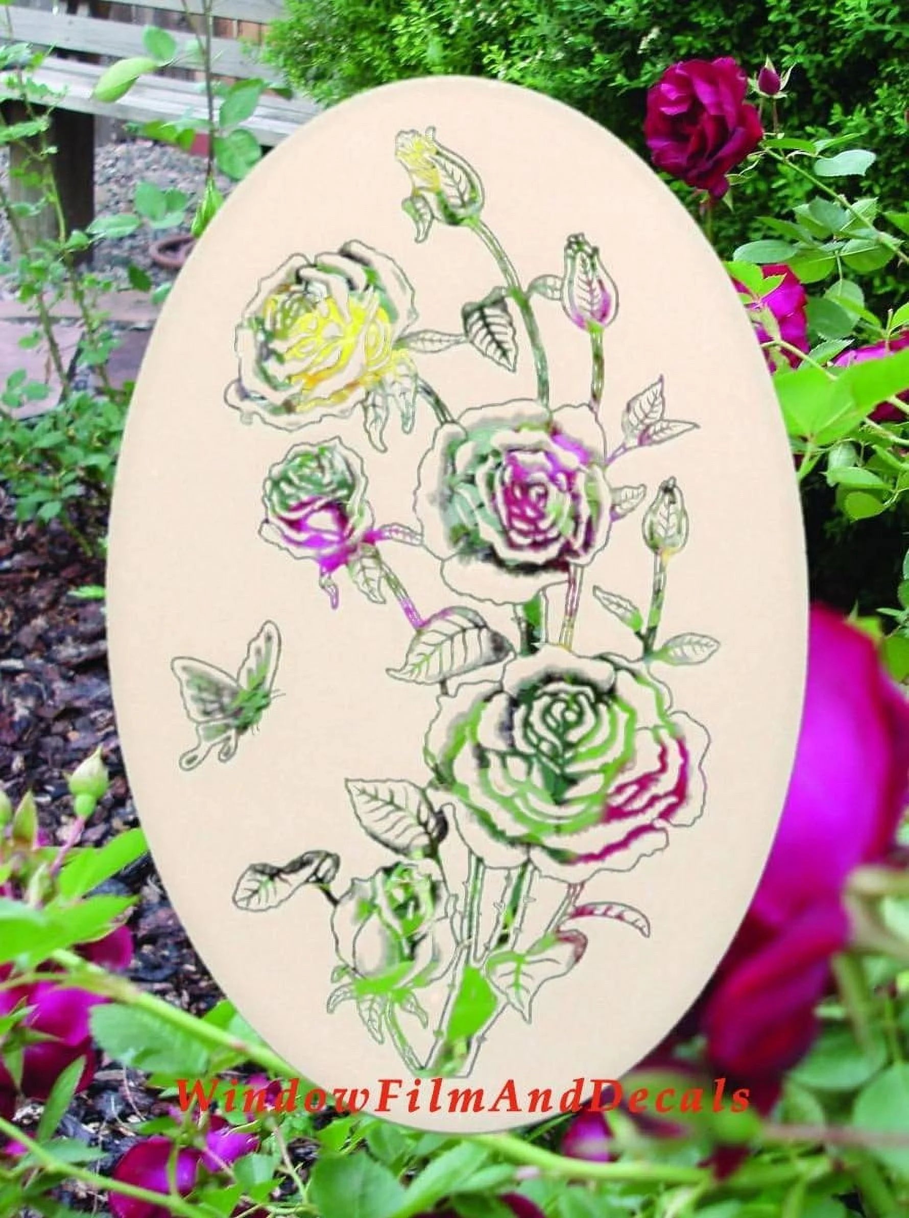 Roses Etched Window Decal Vinyl Glass Cling G22833