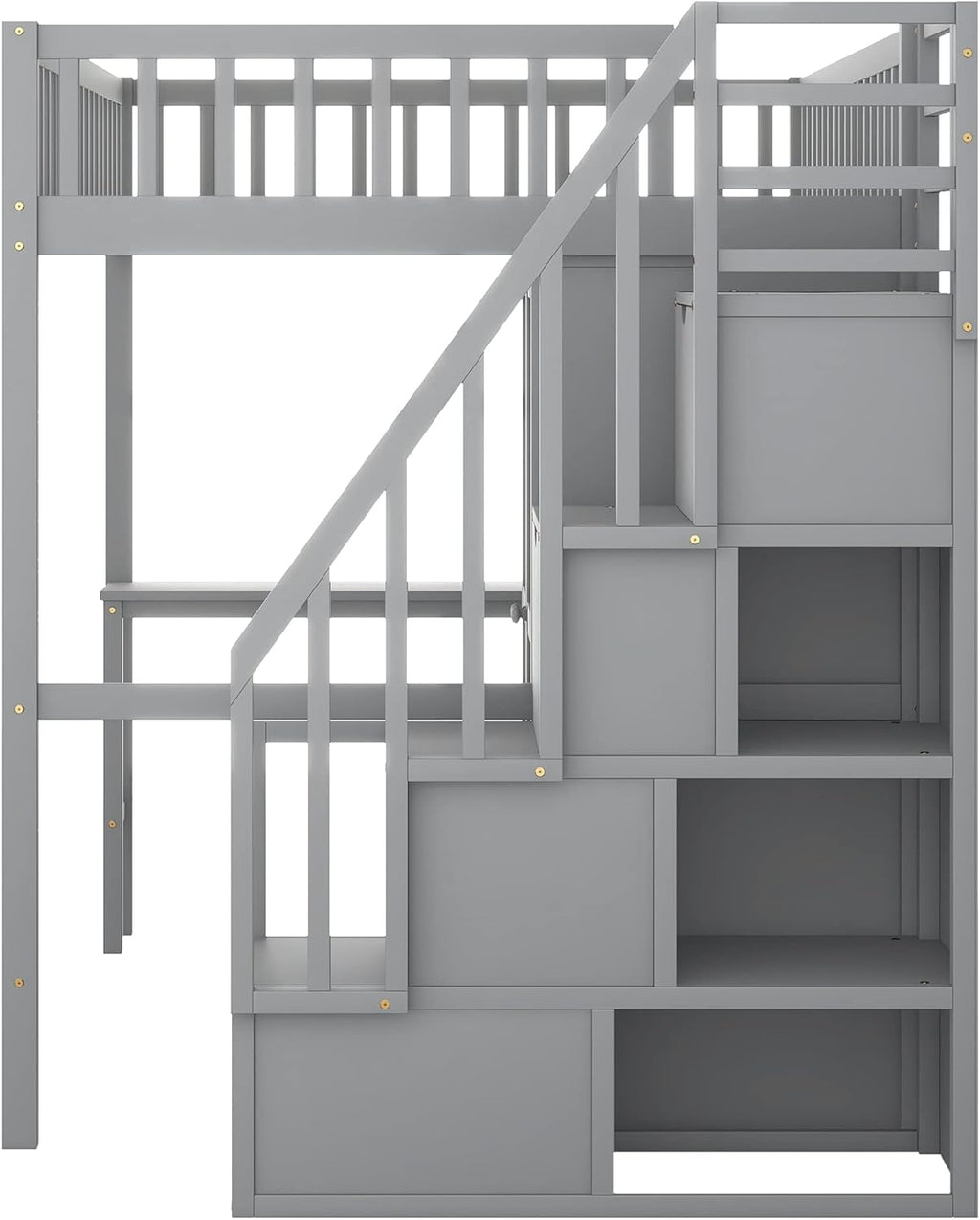 Full Size Loft Bed with Stairs, Desk, Bookshelf, Storage Drawers and Wardrobe, Solid Wood Frame Y463750