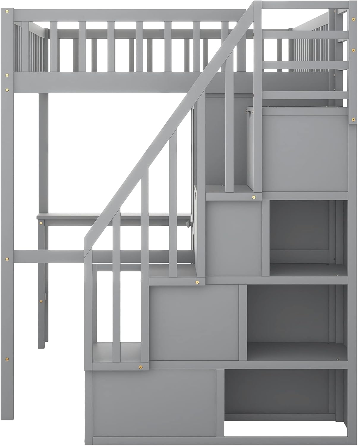 Full Size Loft Bed with Stairs, Desk, Bookshelf, Storage Drawers and Wardrobe, Solid Wood Frame Y463750