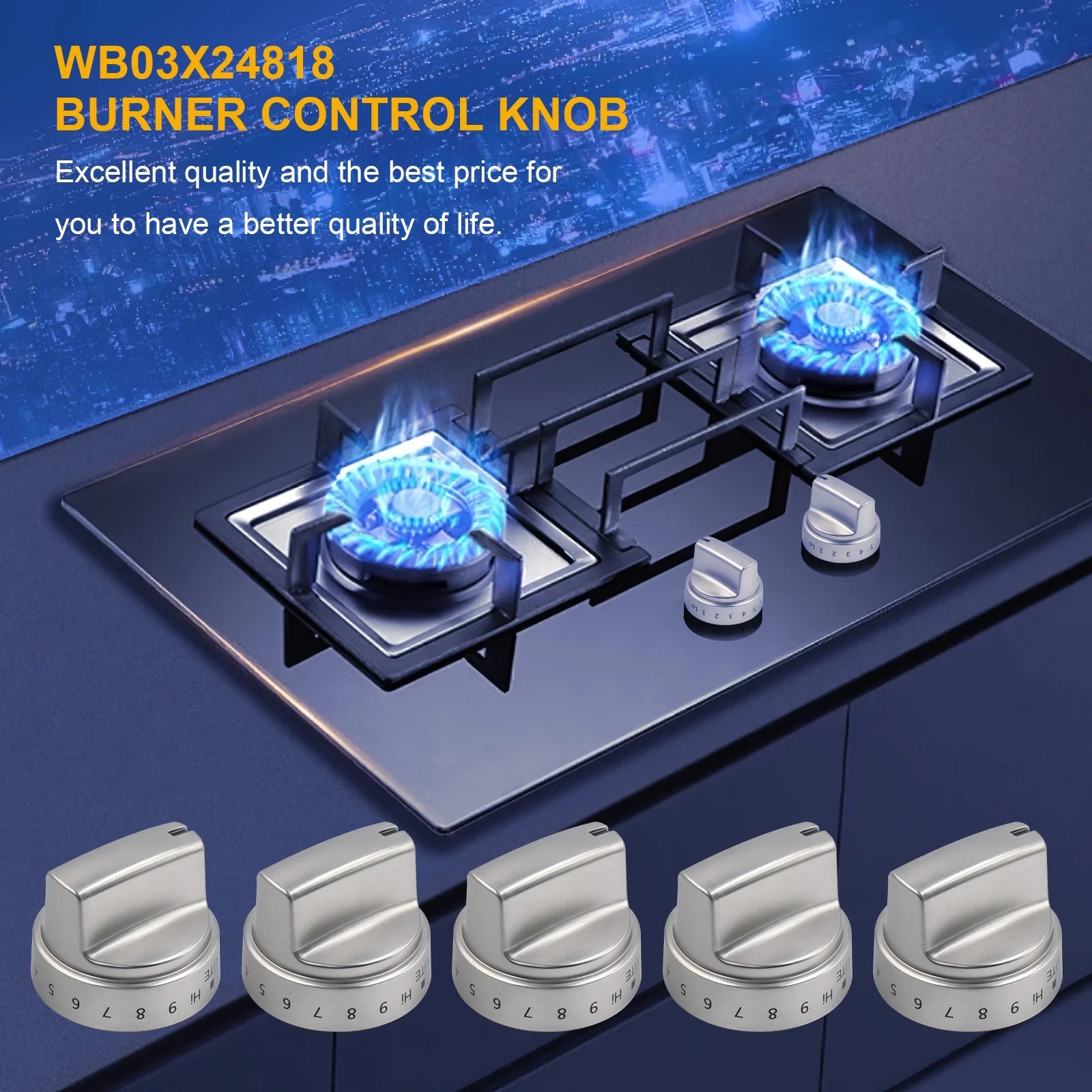 5 Packs Gas Stove Knobs Stainless Steel Range Burner Control J563