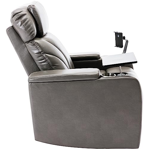 PU Leather Power Recliner Chair with Hidden Arm Storage, Swivel Tray, USB and LED for Living Room N162