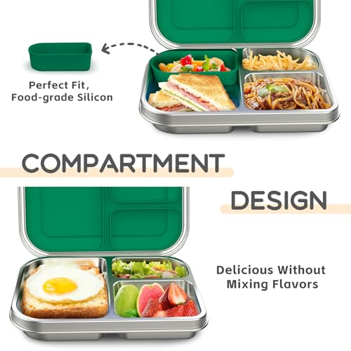 Stainless Steel Kids Bento Lunch Box, 3 Compartments, BPA-Free, Blue B157