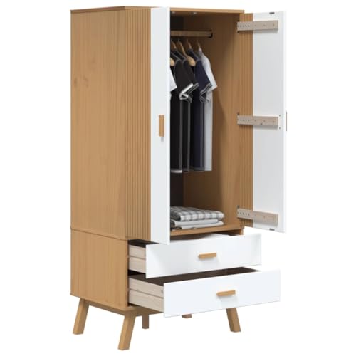 Solid Wood Wardrobe Armoire with 2 Drawers and Large Compartment Q35933