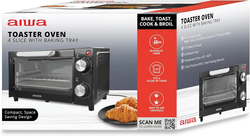 Toaster Oven with Baking Tray, Temperature Control, Timer, Black H772602