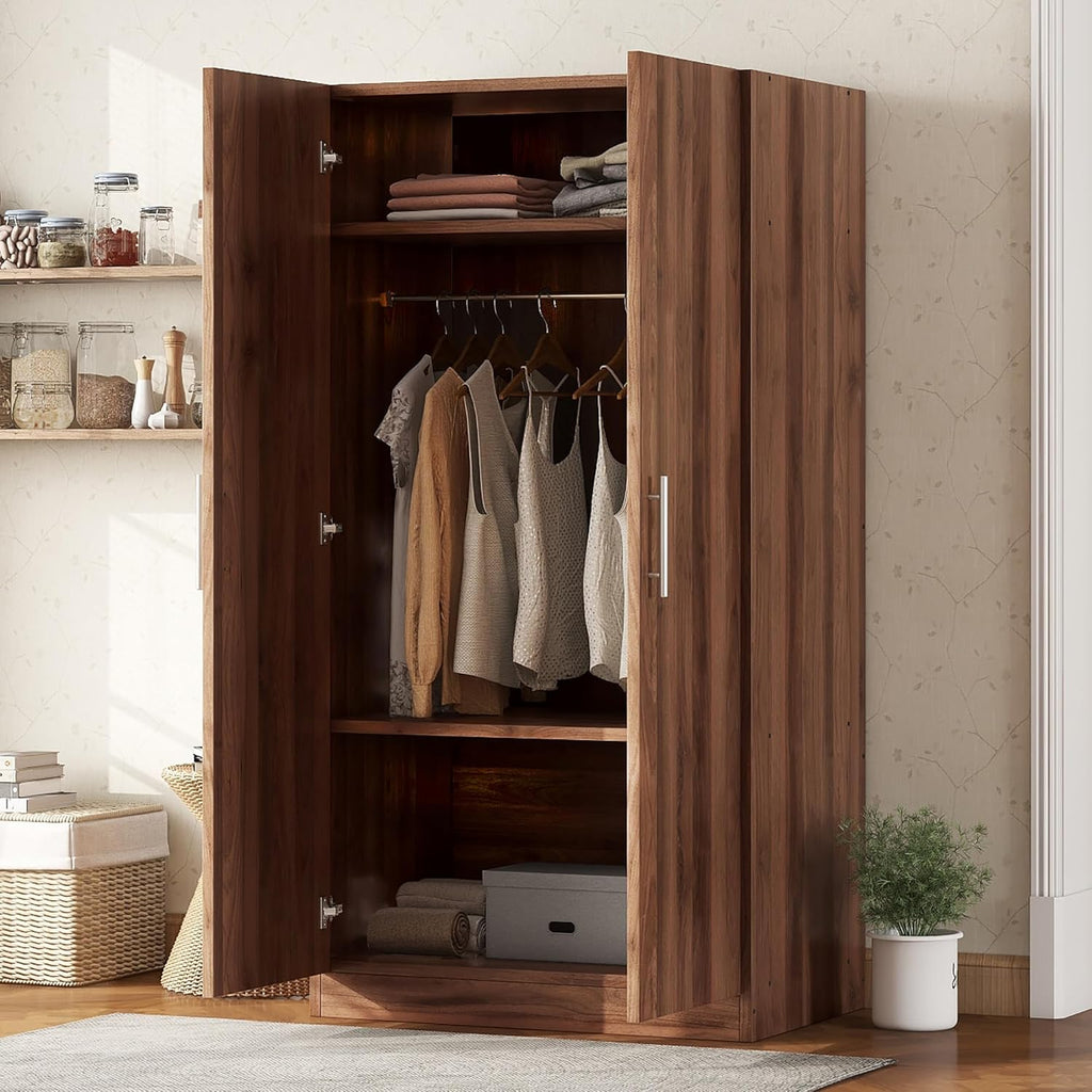 Freestanding Mirror Wardrobe with 2 Drawers, Shelves & Hanging Rod Z89945