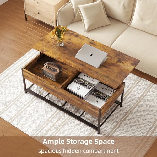 Lift Top Coffee Table 43 Inch Wooden with Hidden Storage P620