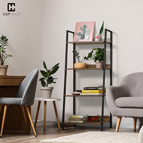 24 Inch 4-Tier Ladder Shelf with Open Shelves, Freestanding Bookcase for Living Room, Dark Grey Q431118