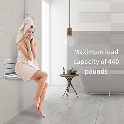 Teak Wood Folding Shower Seat Bench, Wall Mounted, 440 lbs Capacity G981398