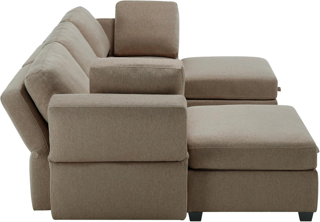 Modular Sectional Sofa with Chaise and Storage, Brown J380