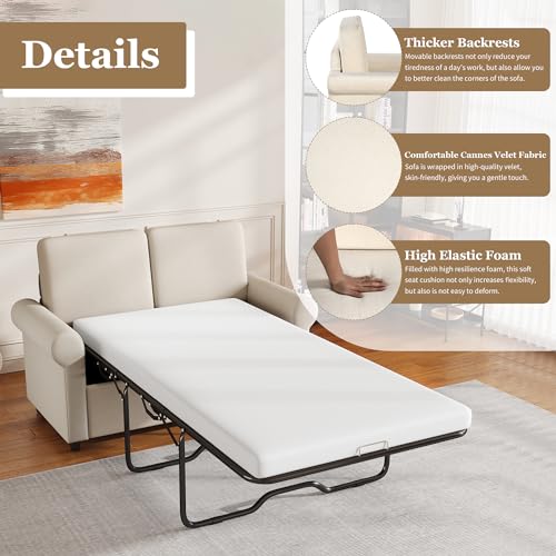 Pull Out Sofa Bed with Twin Mattress Pad for Living Room, Beige S87451