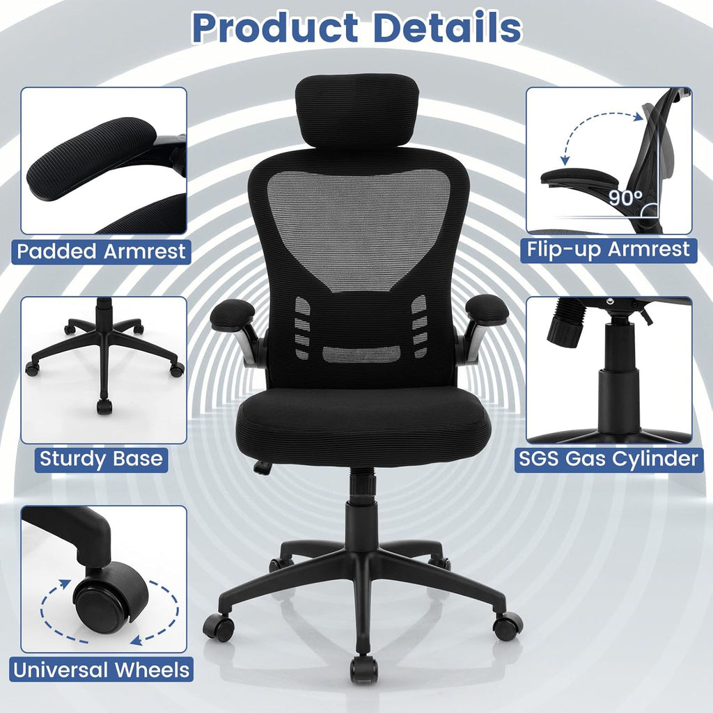 Ergonomic Mesh Office Chair with Adjustable Headrest and Lumbar Support X53350
