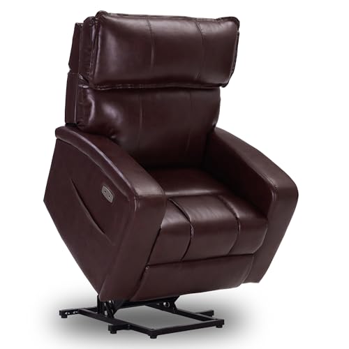 Power Lift Recliner Chair with Adjustable Headrest for Elderly, Electric Recliners with Heat & Massage, USB & Type C Ports, Reclining Single Sofa Chair, Leather
