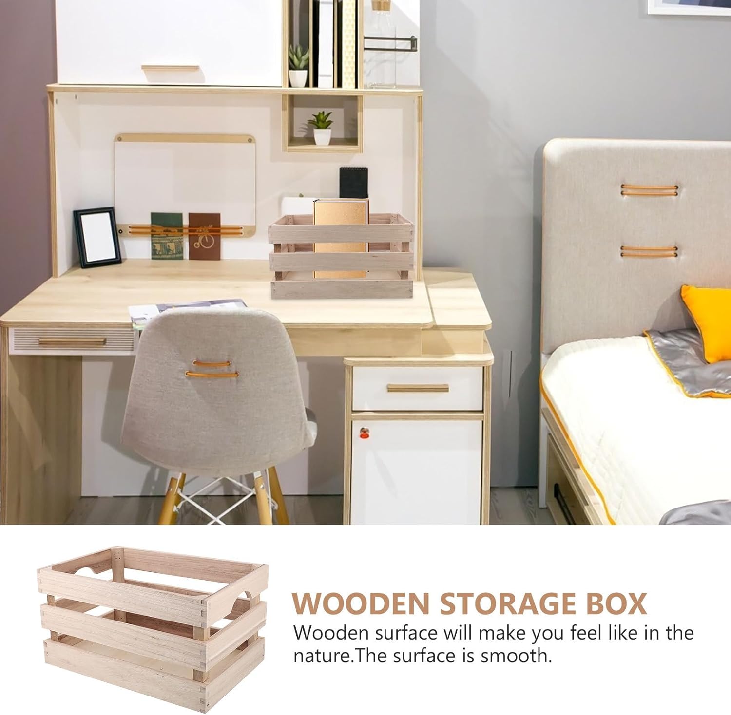Wooden Storage Box Bamboo Planter Unfinished Crates Desktop Container W33550