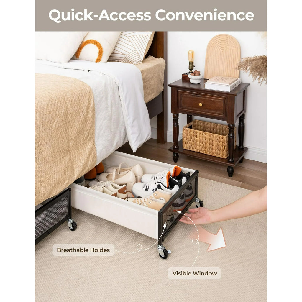 Under Bed Storage with Wheels, 2-Pack Metal Containers, 80L Y595